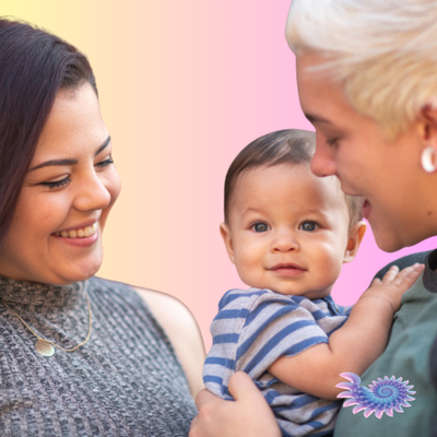 Gender diverse couple with a baby illustrating the great strides made by the trans community for transgender awareness month