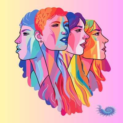 Trans community illustration with rainbow colors by Matthew Ruark and added ombre backdrop and TransFamily Alliance logo