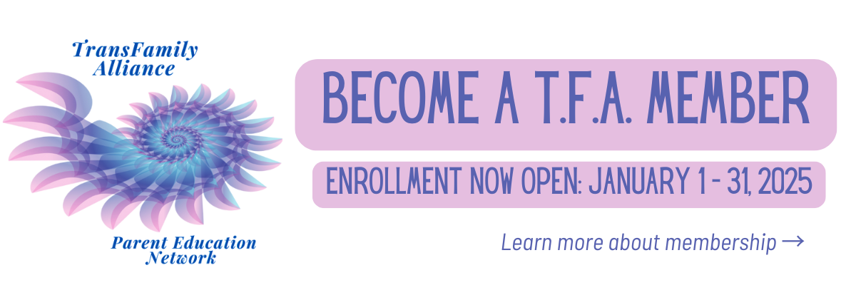 TransFamilyAlliance logo and notification about open enrollment for new memberships